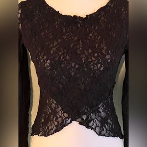 VINTAGE Y2K Cropped Criss Cross Front Lace Goth Punk Hi Low Top Black